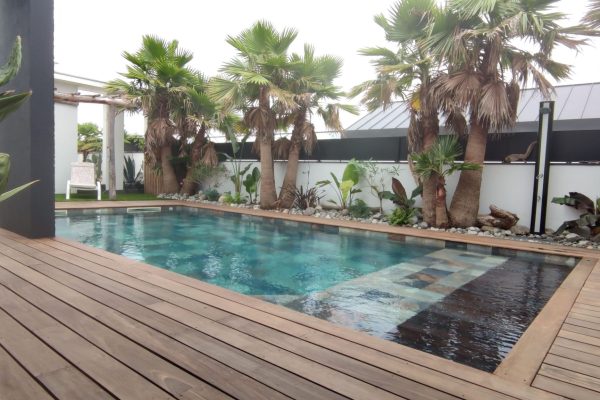 Réaménagement complet d'un jardin sur le thème de la Polynésie à Anglet.