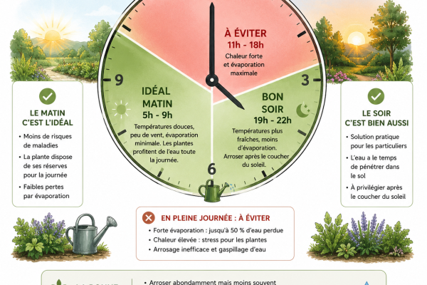 Illustration horloge avec zones vertes matin soir et zone rouge en milieu de journée